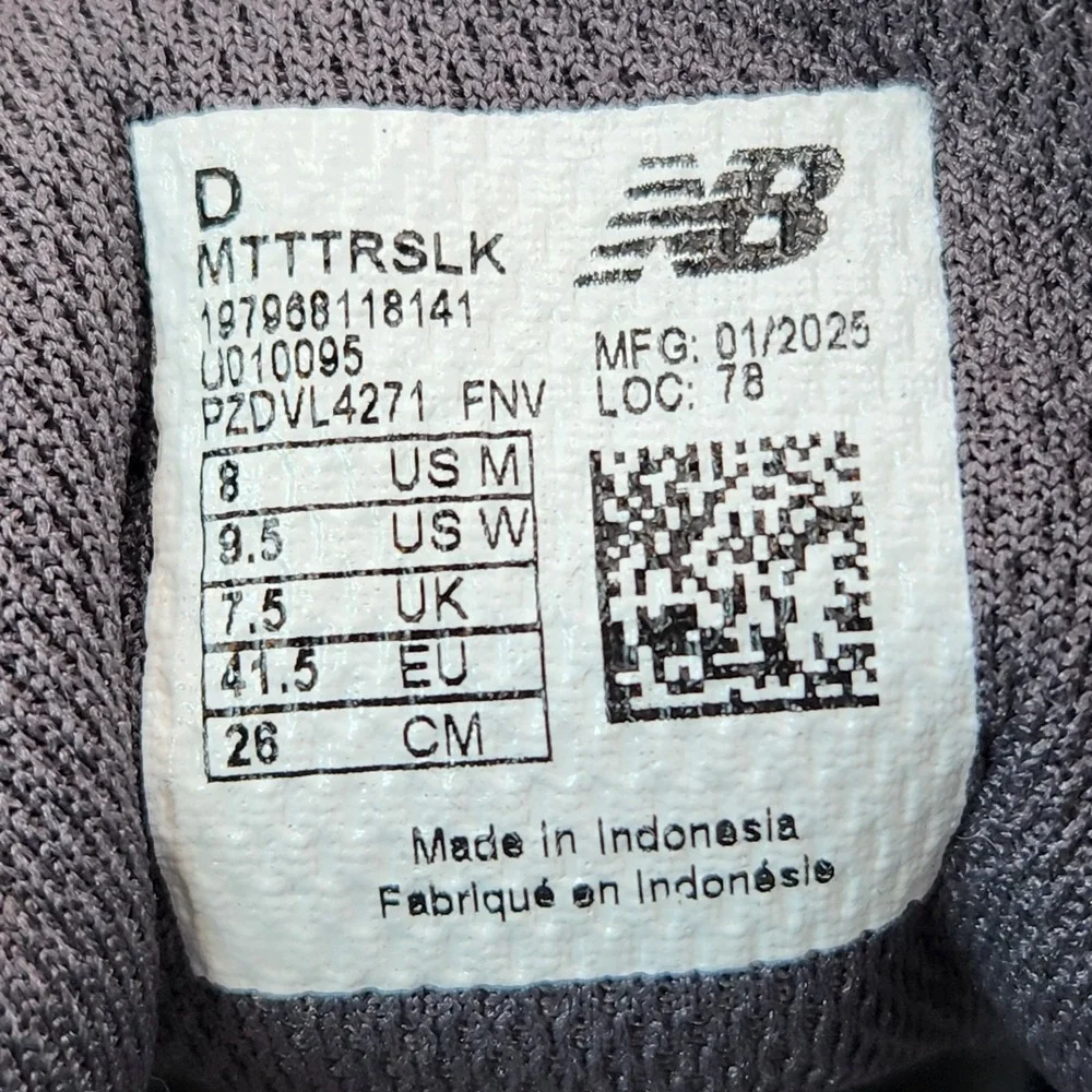 New Balance Tektrel MTTTRSLK Unisex M8/W9.5 Sneakers‎ Black Gray Running Shoes